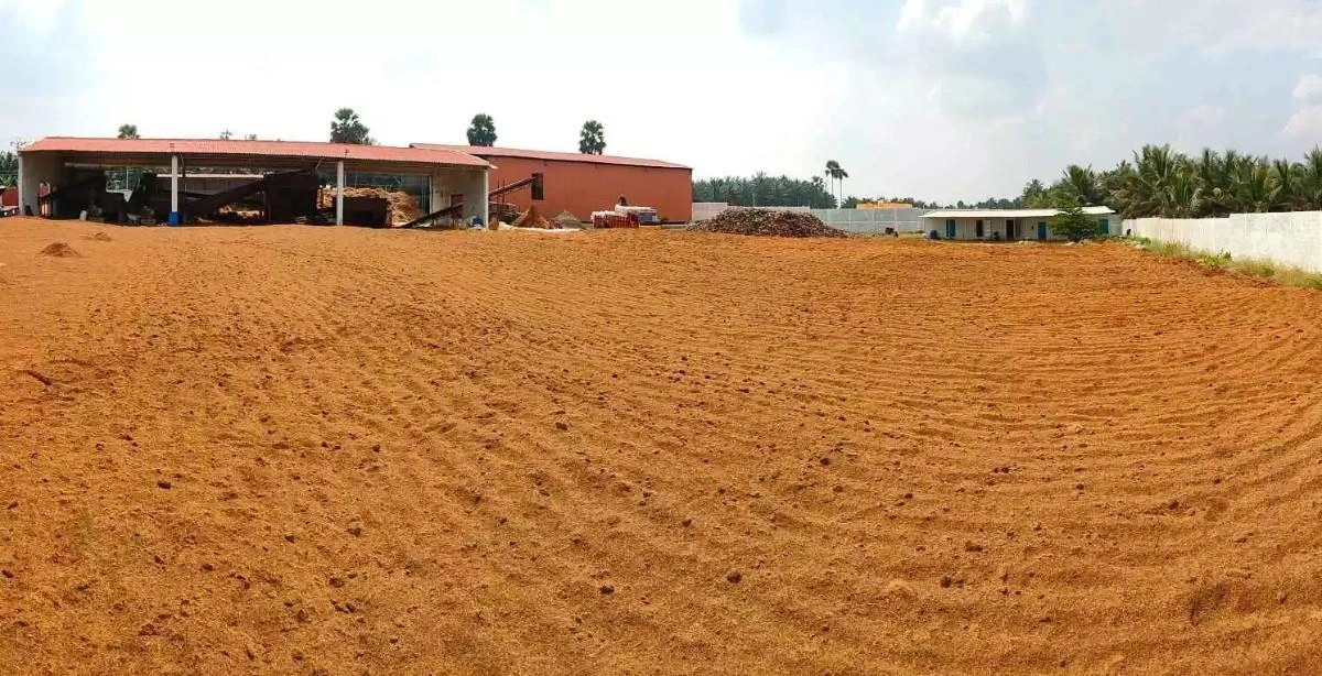 Coco pith sun drying yard at Alam Cocos